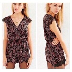 Urban Outfitters Kimchi Blue Lace Inset Silky Floral Print Romper